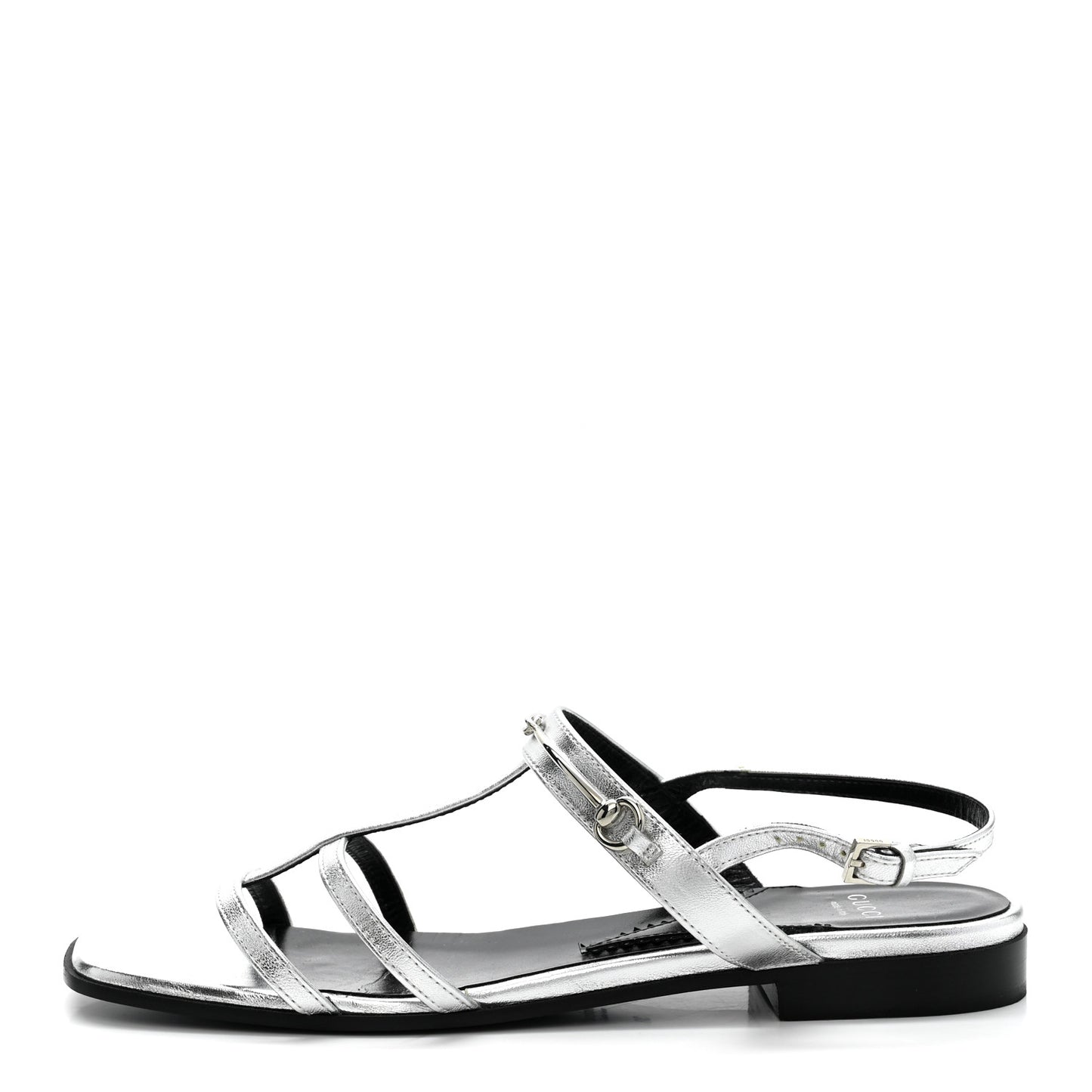 Metallic Calfskin Horsebit Divine Slingback Sandals 38 Silver
