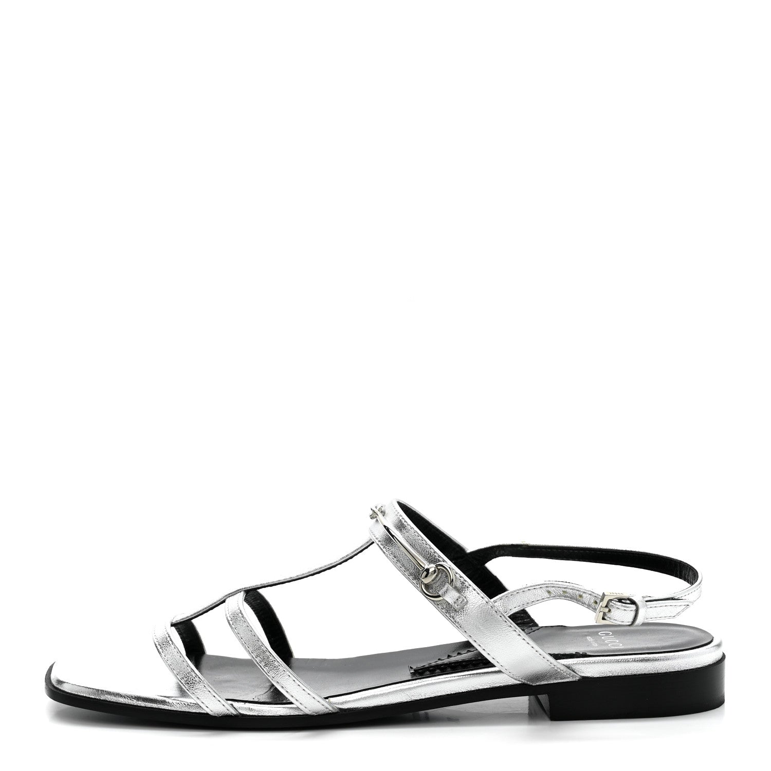 Gucci Metallic Calfskin Horsebit Divine Slingback Sandals 38 Silver 1 of 13