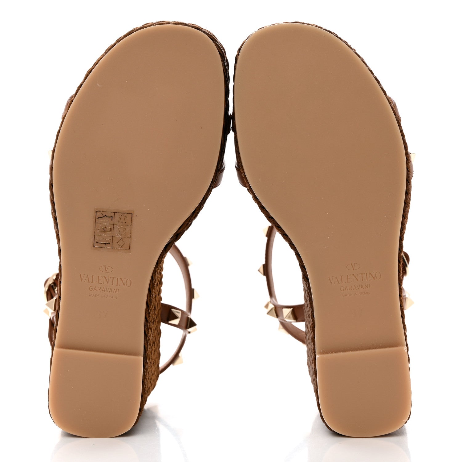 Valentino Garavani Calfskin Rockstud Torchon Espadrille 25/115mm Wedge Sandals 37 Cuoio 5 of 9
