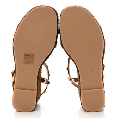 Valentino Garavani Calfskin Rockstud Torchon Espadrille 25/115mm Wedge Sandals 37 Cuoio 5 of 9