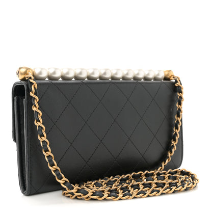 Chanel Goatskin Quilted Chic Pearls Clutch With Chain Black 3 of 10
