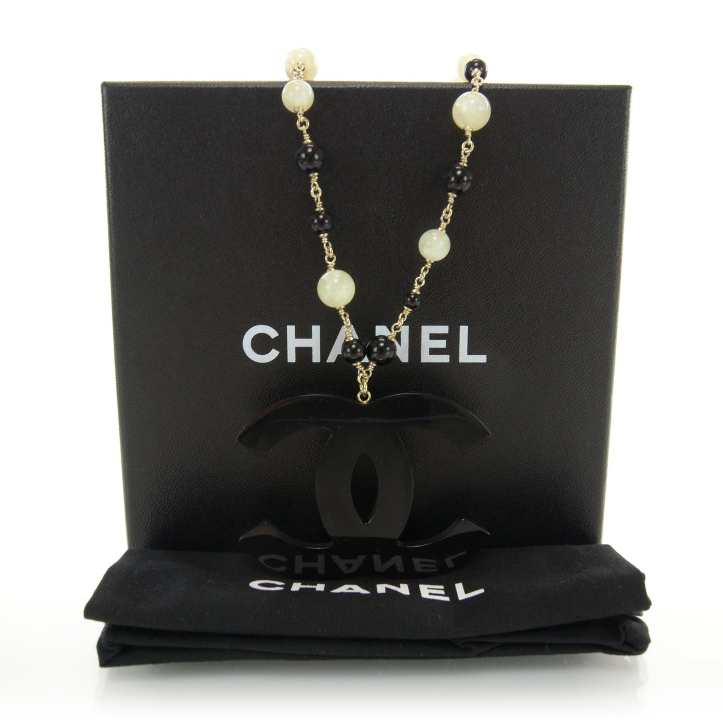 Beaded Mother of Pearl Oversized CC Necklace