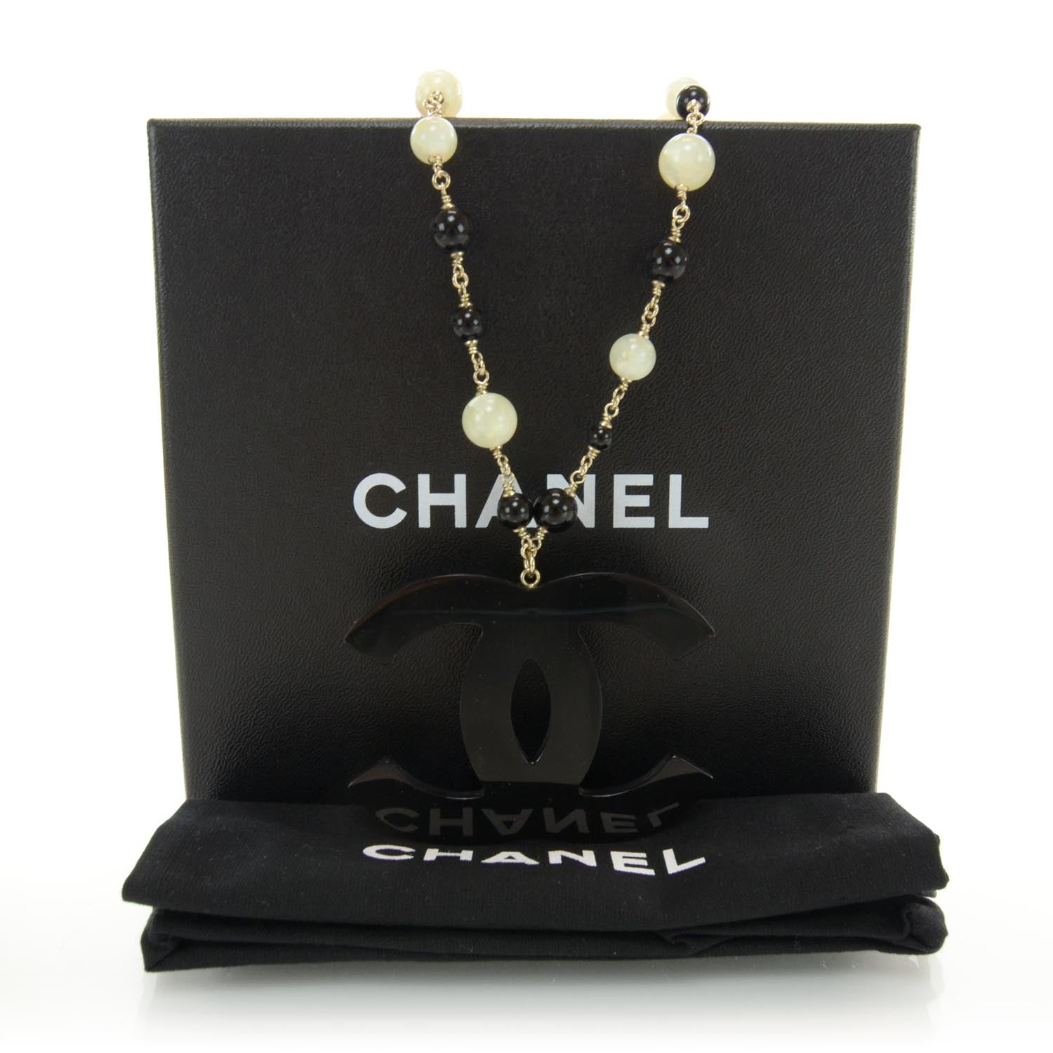 Chanel Beaded Mother of Pearl Oversized CC Necklace 3 of 6