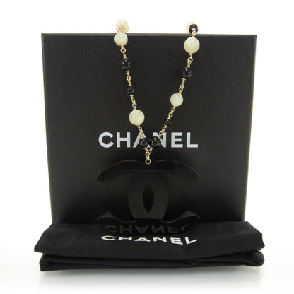 Chanel Beaded Mother of Pearl Oversized CC Necklace 3 of 6