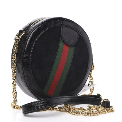 Gucci Suede Patent Web Mini Ophidia Round Shoulder Bag Black 3 of 10