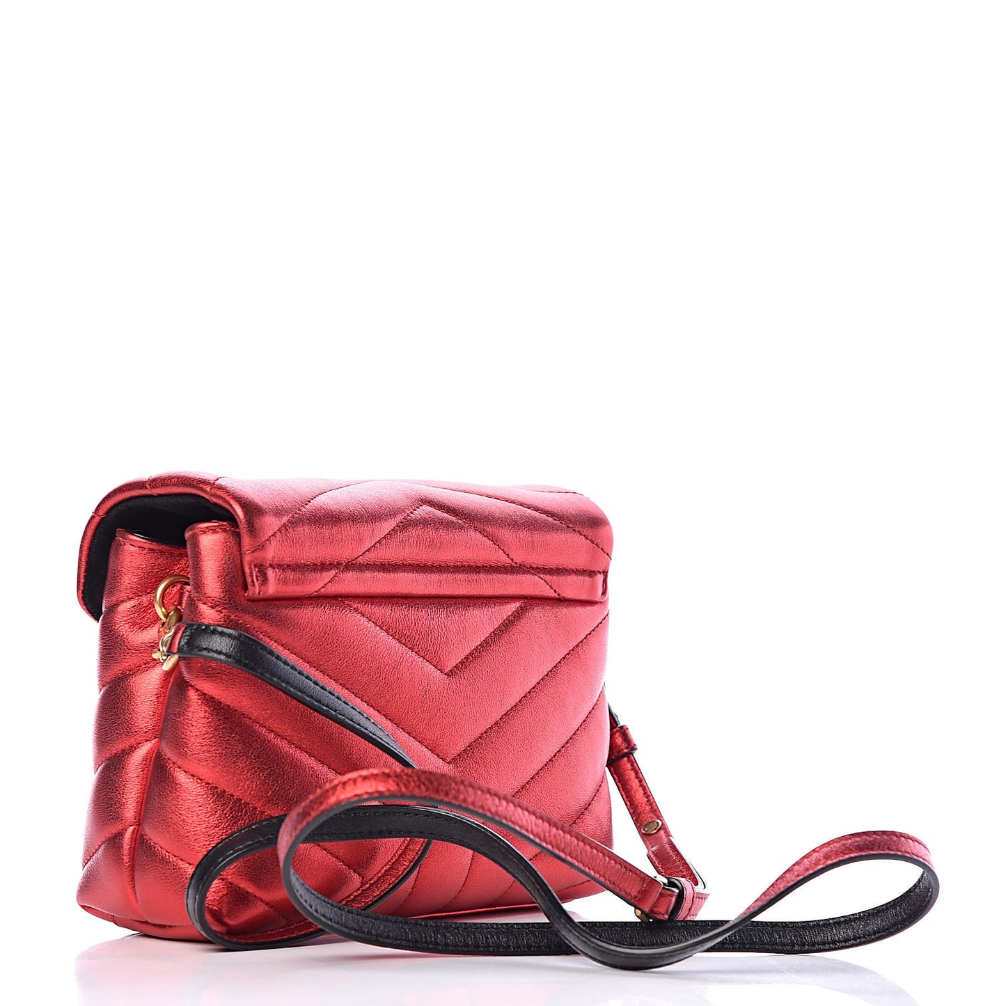 Metallic Calfskin Y Quilted Monogram Toy Loulou Crossbody Bag Red