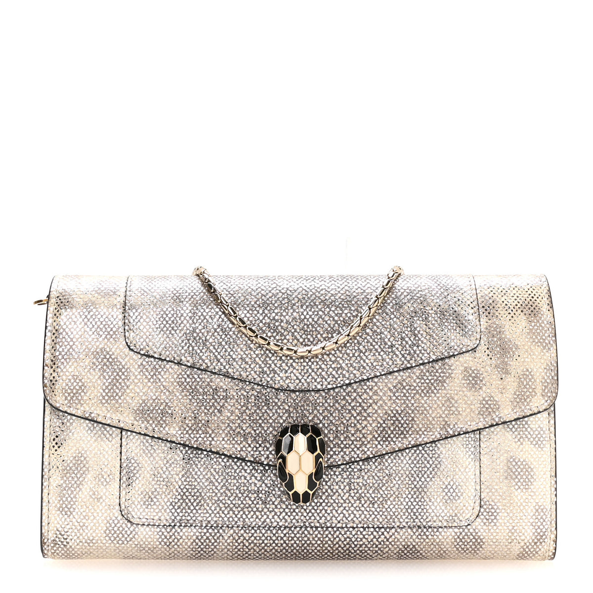 Metallic Karung Serpenti Forever Chain Wallet Beige
