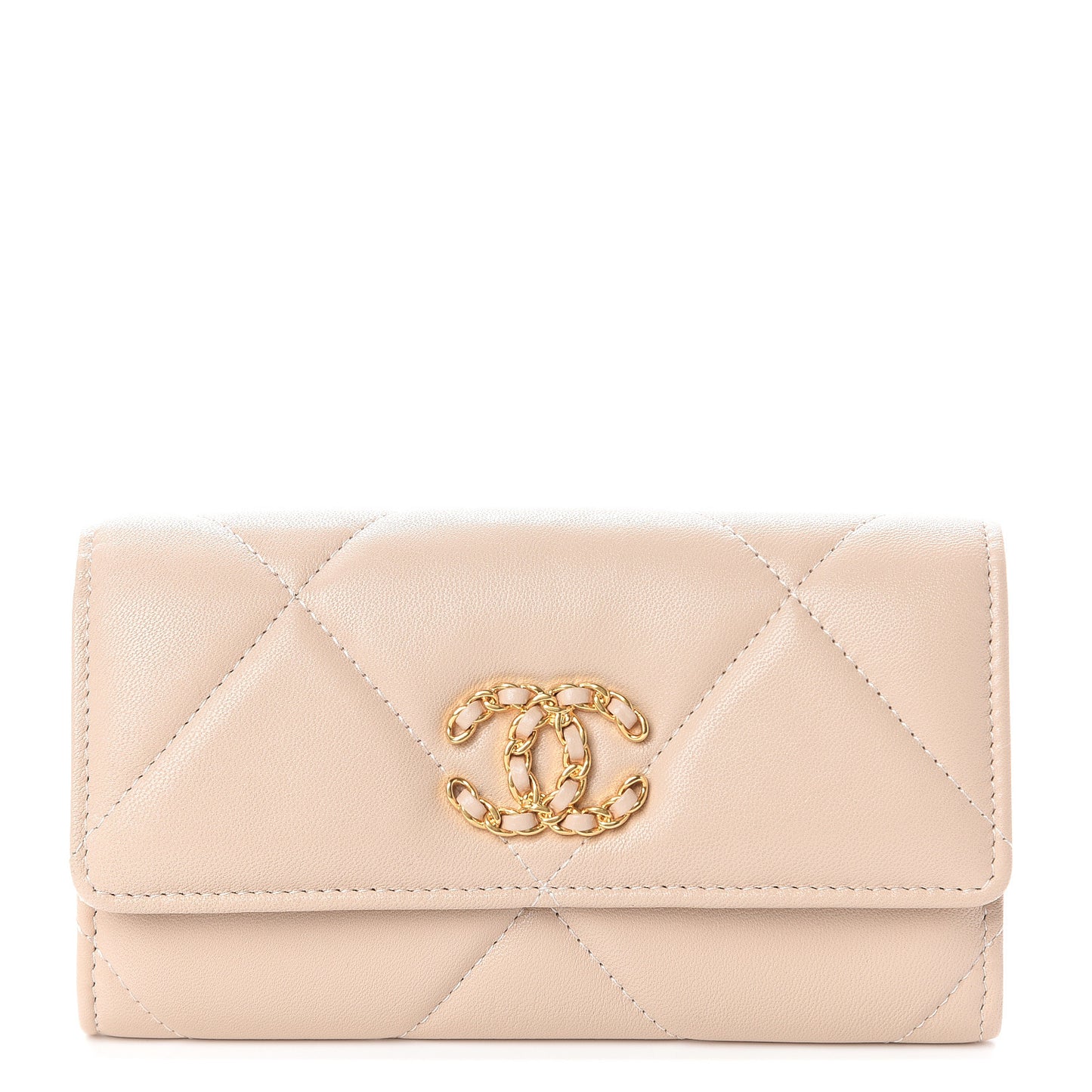 Lambskin Quilted 19 Flap Wallet Beige