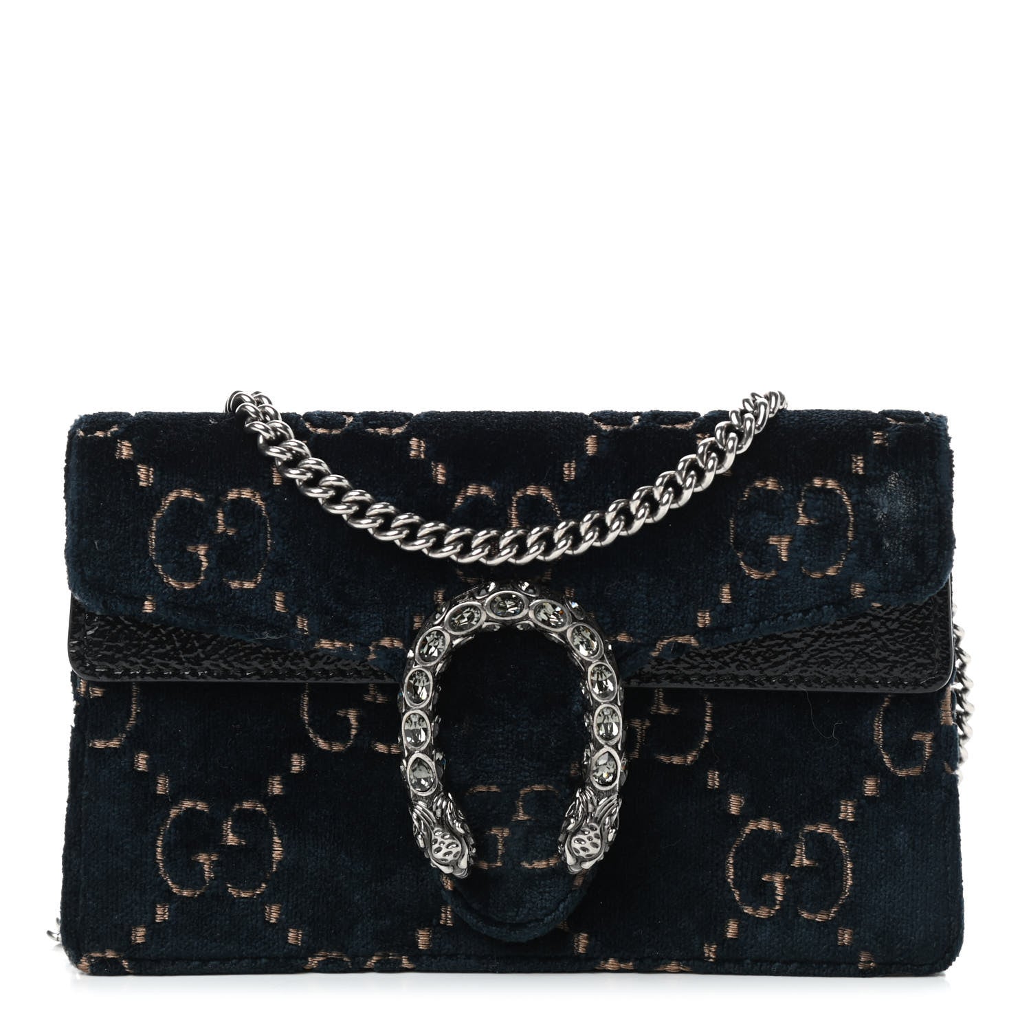 Gucci Velvet GG Monogram Super Mini Dionysus Shoulder Bag Blue Beige Black 1 of 11