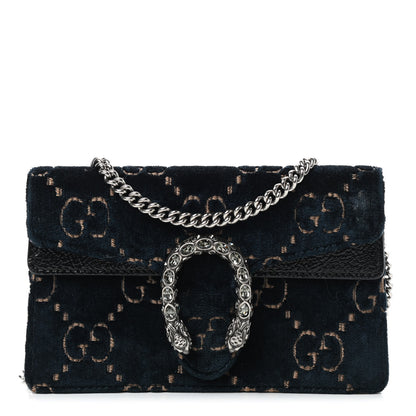 Gucci Velvet GG Monogram Super Mini Dionysus Shoulder Bag Blue Beige Black 1 of 11