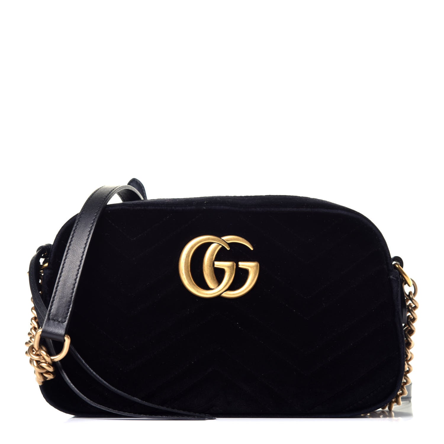 Gucci Velvet Matelasse Small GG Marmont Chain Shoulder Bag Black 1 of 10