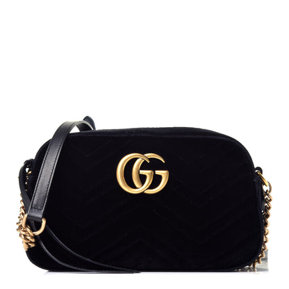 Gucci Velvet Matelasse Small GG Marmont Chain Shoulder Bag Black 1 of 10