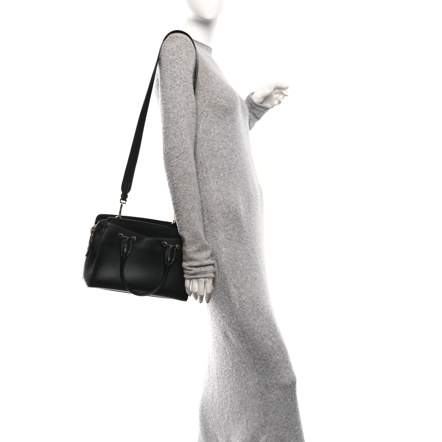 Salvatore Ferragamo Hammered Calfskin Today Satchel Black 1863416