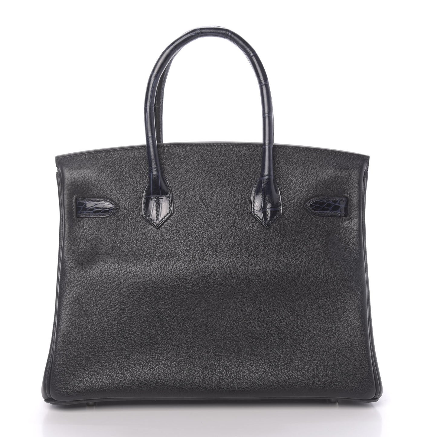 Taurillon Novillo Shiny Niloticus Crocodile Birkin Touch 30 Black Bleu Marine