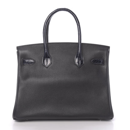 Hermes Taurillon Novillo Shiny Niloticus Crocodile Birkin Touch 30 Black Bleu Marine 4 of 38
