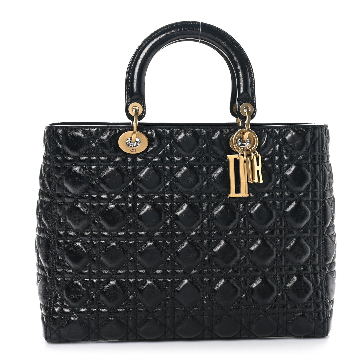 Crinkled Patent Cannage Large Lady Dior Black