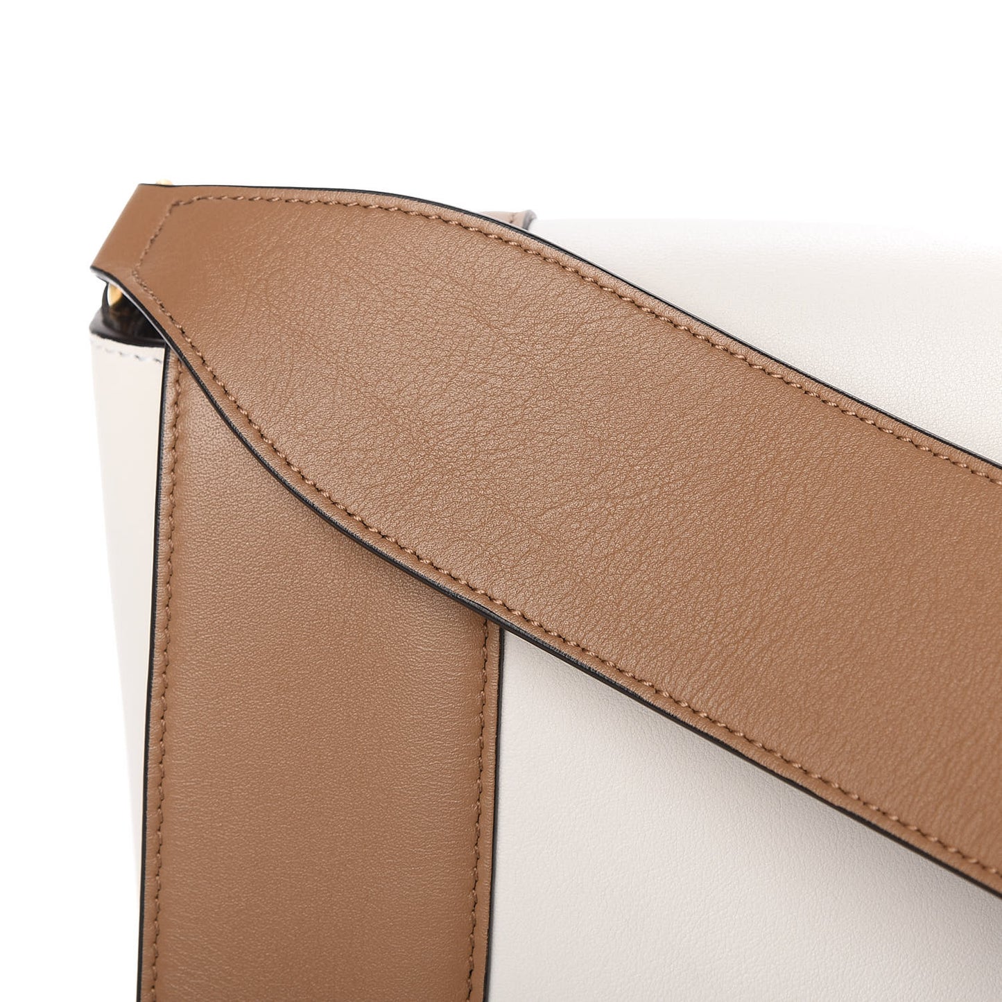 Shiny Smooth Calfskin Medium Frame Shoulder Bag Tan Optic White