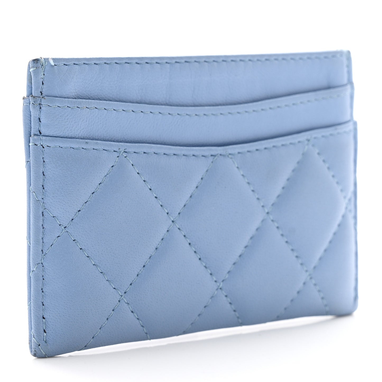 Lambskin Quilted Card Holder Light Blue