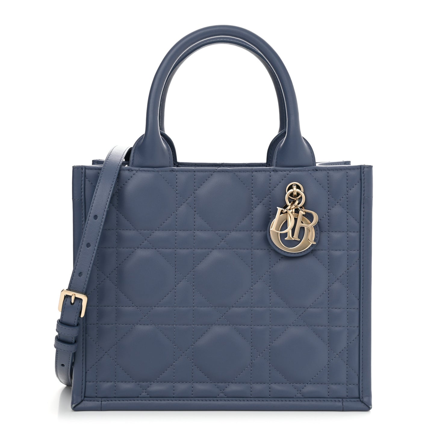 Calfskin Macro Cannage Small Book Tote Denim Blue