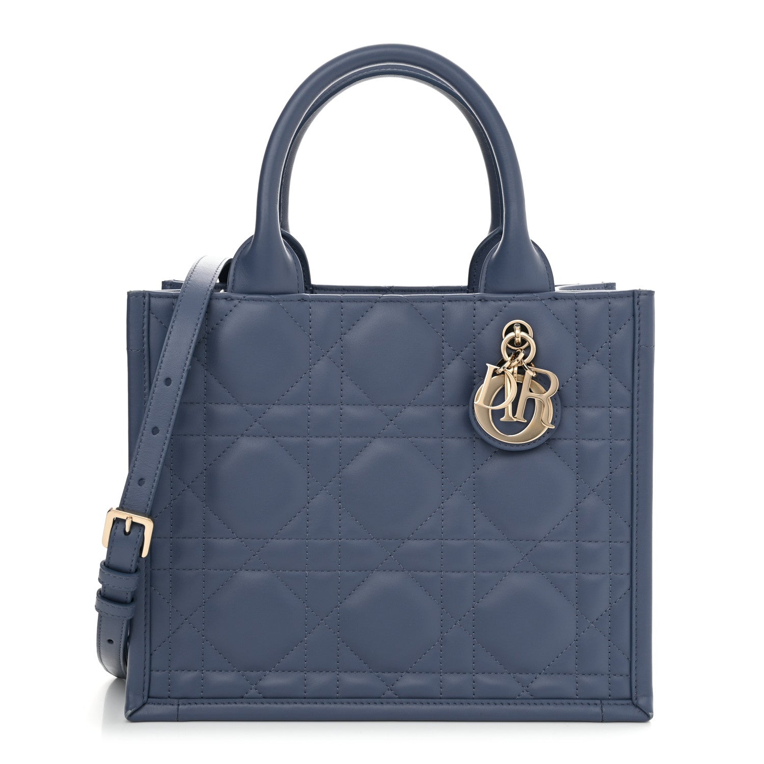 Christian Dior Calfskin Macro Cannage Small Book Tote Denim Blue 1 of 14