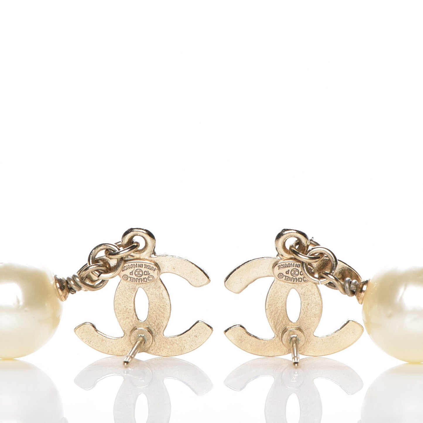 Enamel Pearl CC Drop Earrings Gold