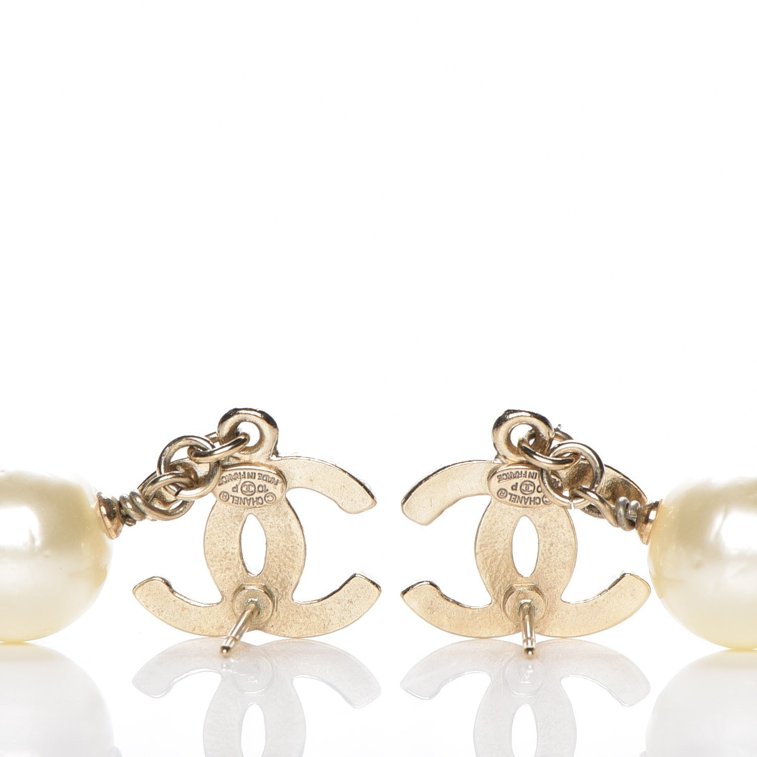 Chanel Enamel Pearl CC Drop Earrings Gold 3 of 4