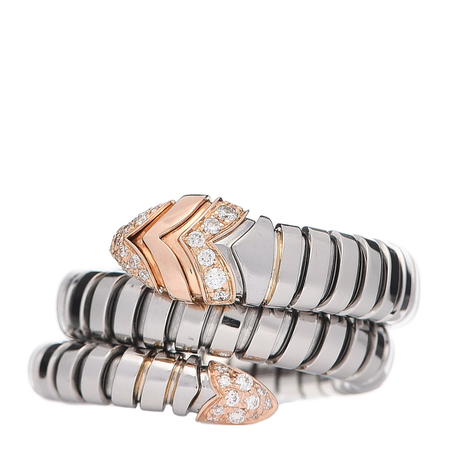 Stainless Steel 18K Rose Gold Diamond Serpenti Tubogas Band Ring 58 8.25