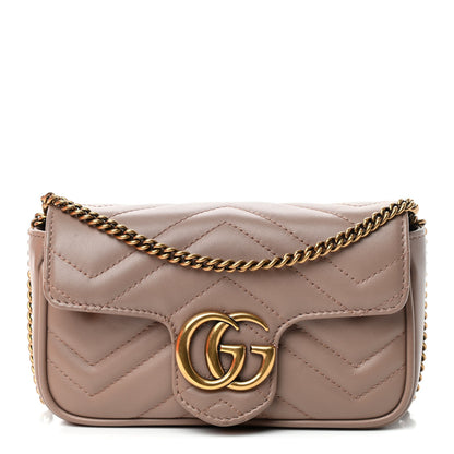 Gucci Calfskin Matelasse Super Mini GG Marmont Shoulder Bag Porcelain Rose 2 of 22