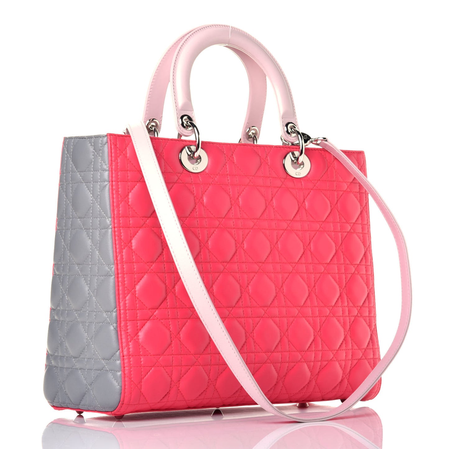 Lambskin Cannage Large Tri-Color Lady Dior Toxic Fuchsia