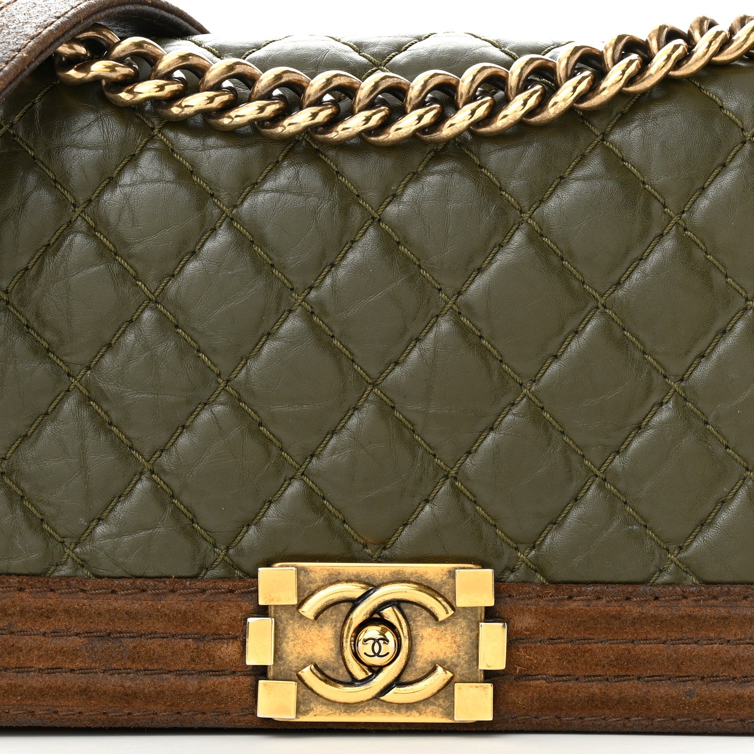 Chanel Aged Calfskin Nubuck Quilted Medium Boy Flap Brown Green 8 of 14