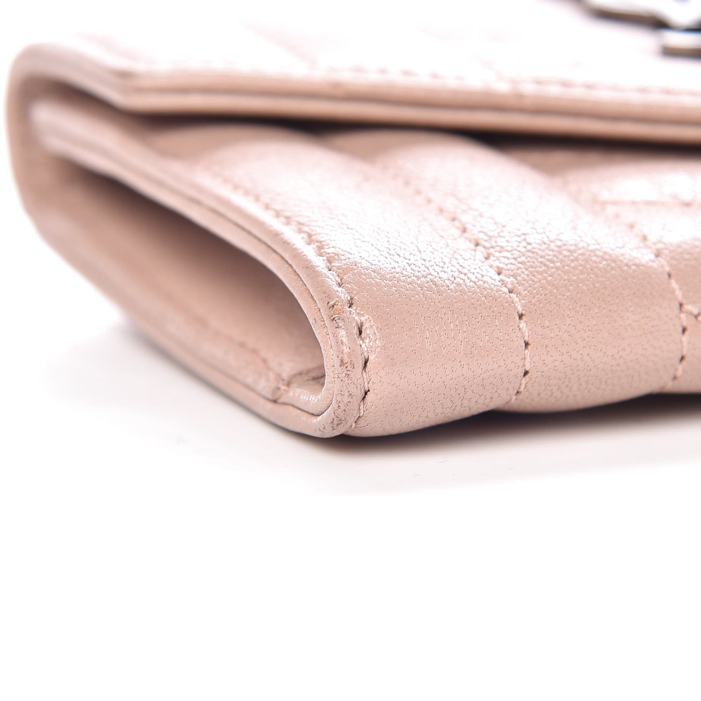Lambskin Mixed Matelasse Chevron Small Monogram Envelope Wallet Nude