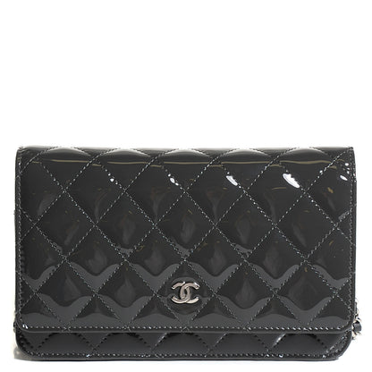 Chanel Patent Quilted Wallet On Chain WOC Dark Grey 1 of 9