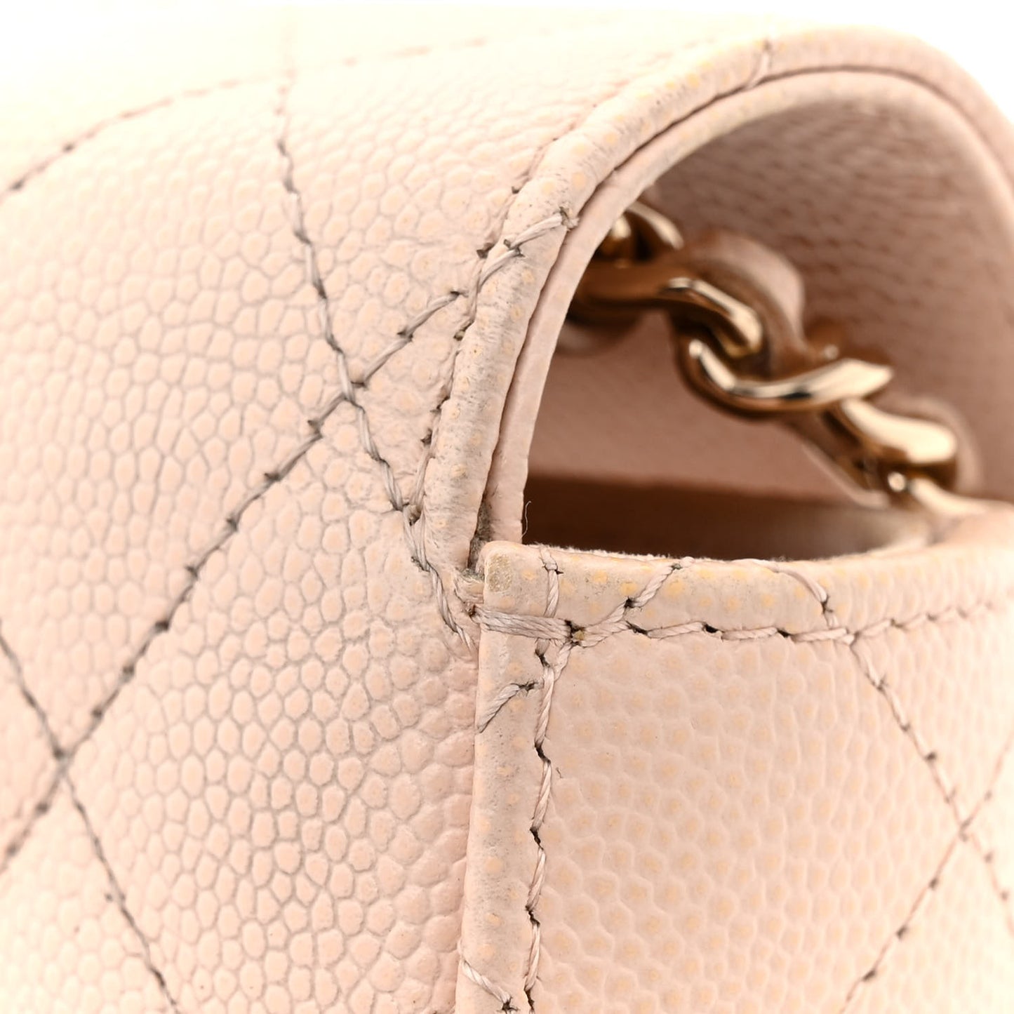 Caviar Quilted Mini Clutch With Chain Light Beige