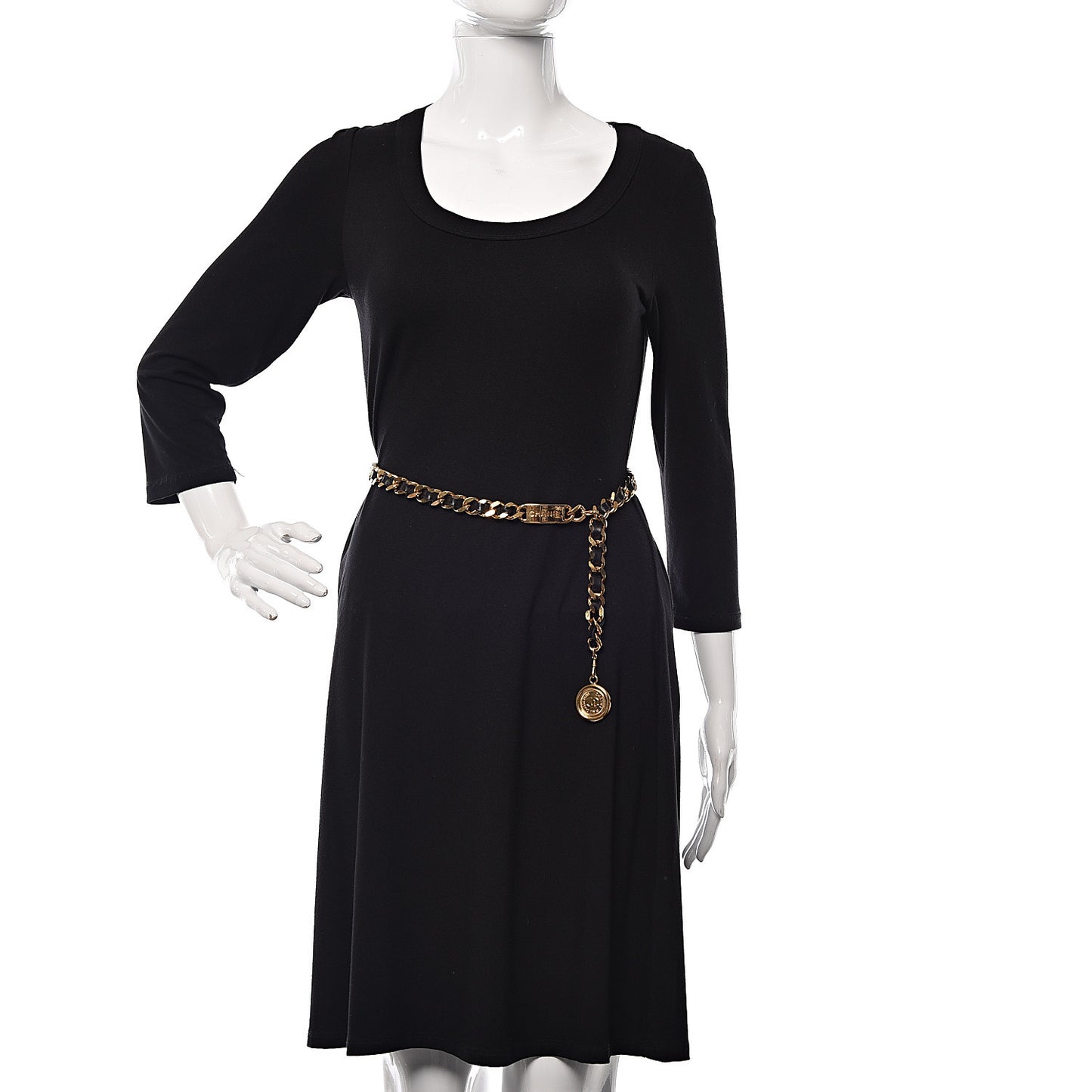 Lambskin Chain CC Medallion Belt Black Gold