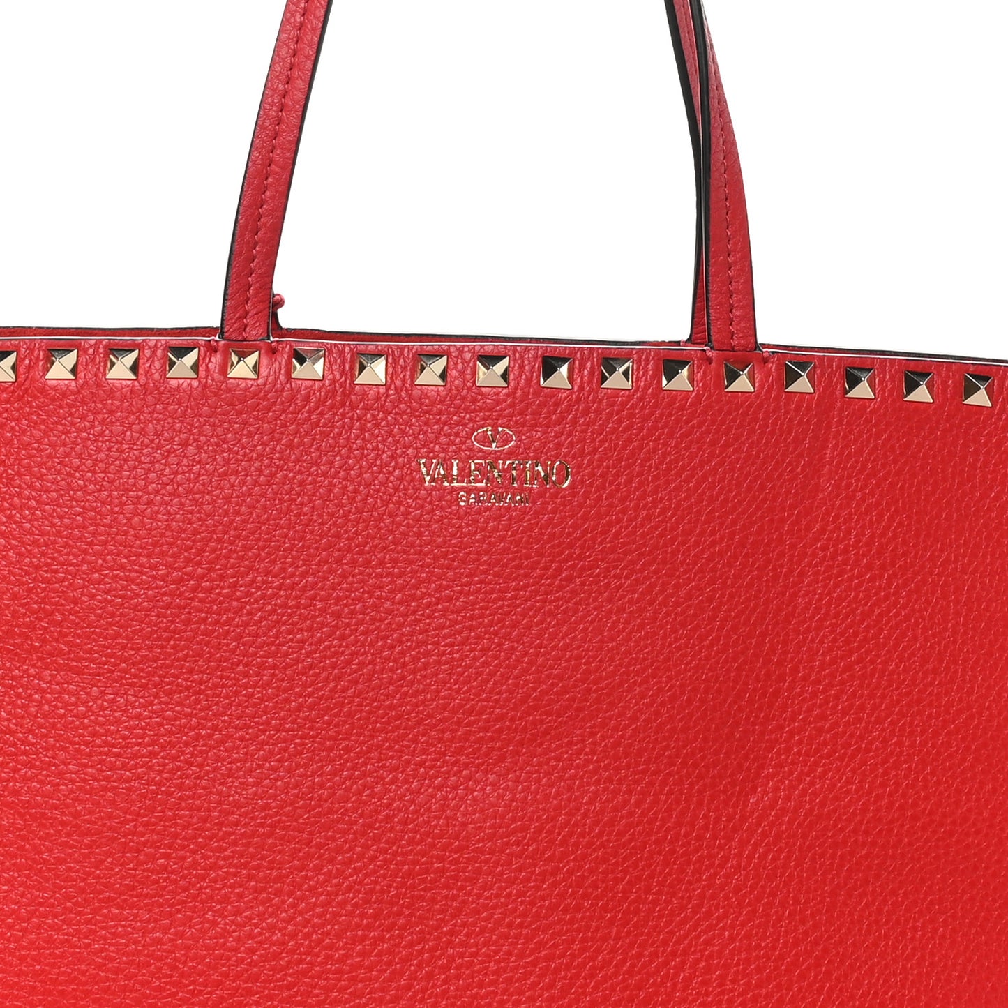 Grained Calfskin Rockstud Shoulder Tote  Rouge Pur
