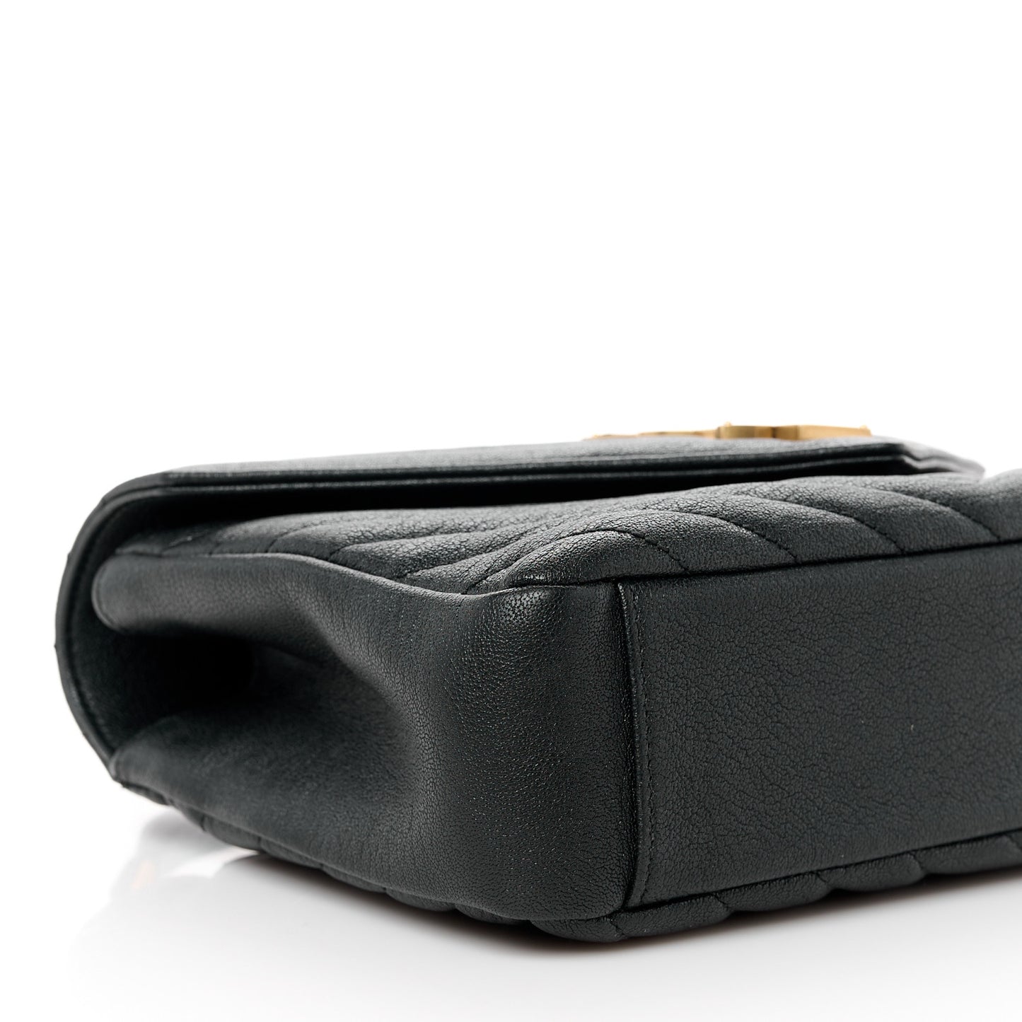 Sheepskin Matelasse Chevron Monogram Medium College Bag Black