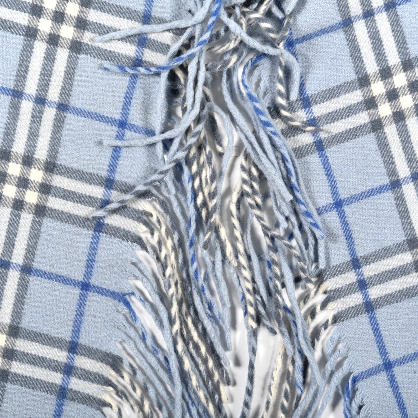 Cashmere Check Happy Fringe Scarf Light Blue