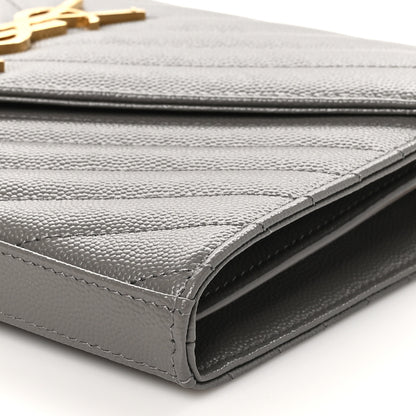 Saint Laurent Grain De Poudre Matelasse Chevron Monogram Chain Wallet Fog 10 of 10