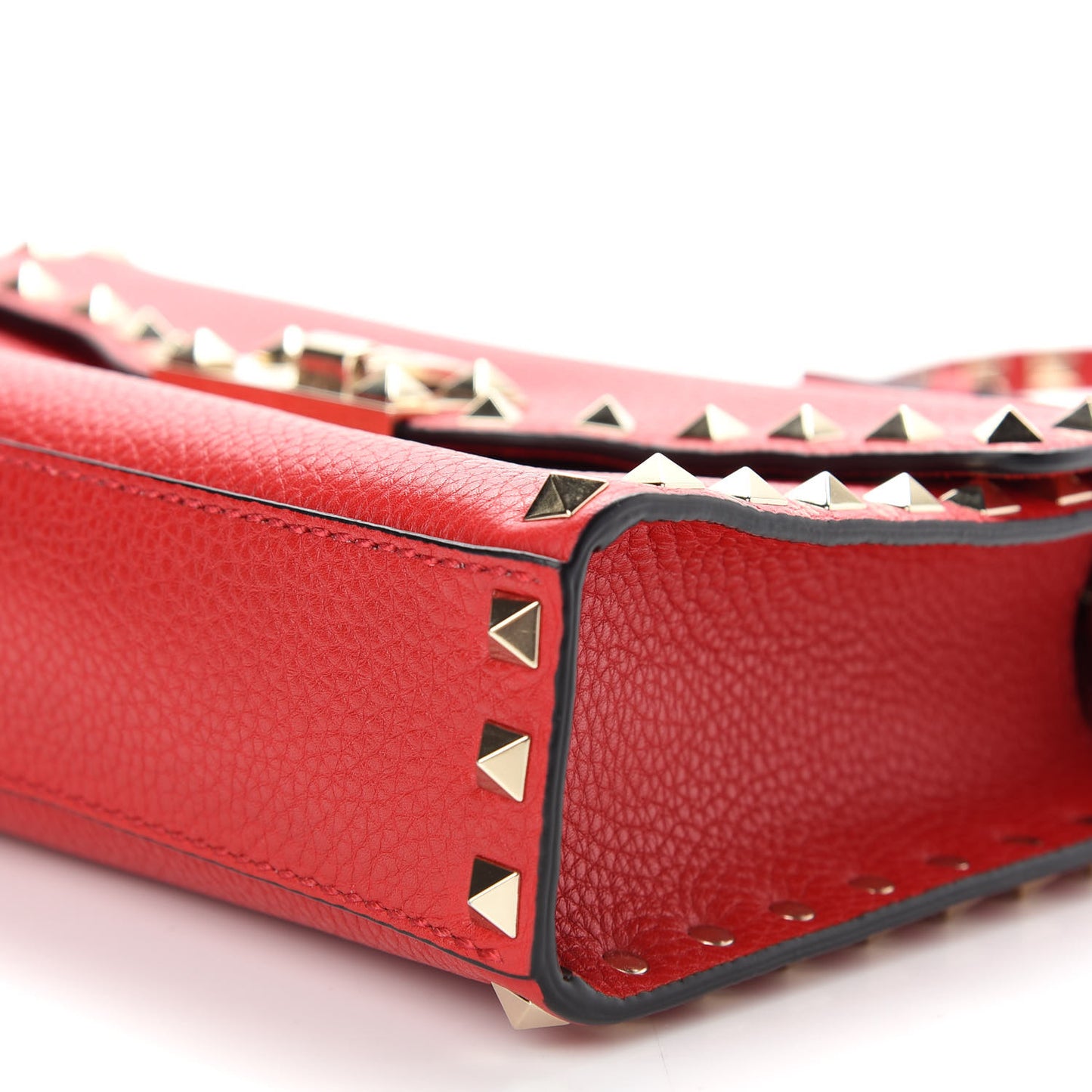 Pebbled Calfskin Medium Rockstud Flip Lock Crossbody Bag Red