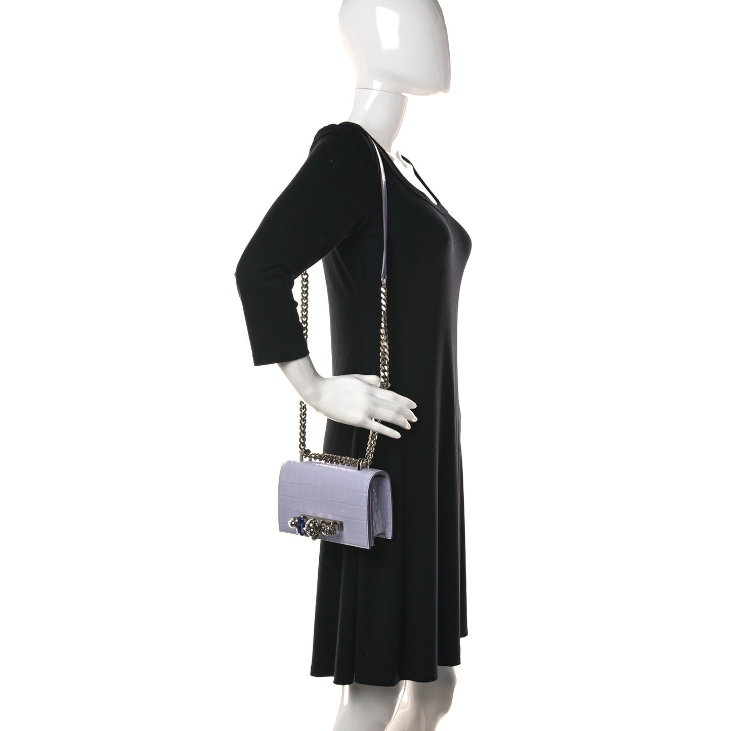 Shiny Crocodile Embossed Jeweled Satchel Lavender