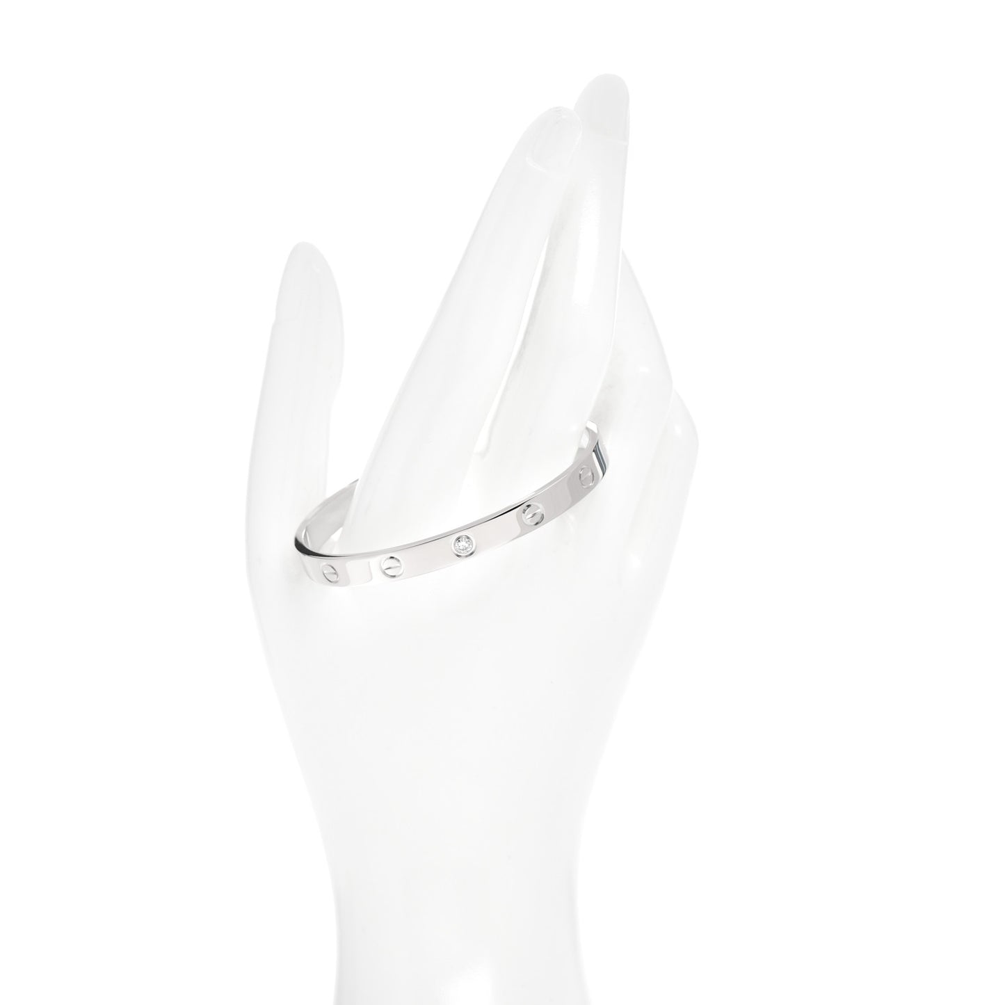 18K White Gold 1 Diamond LOVE Cuff Bracelet 17