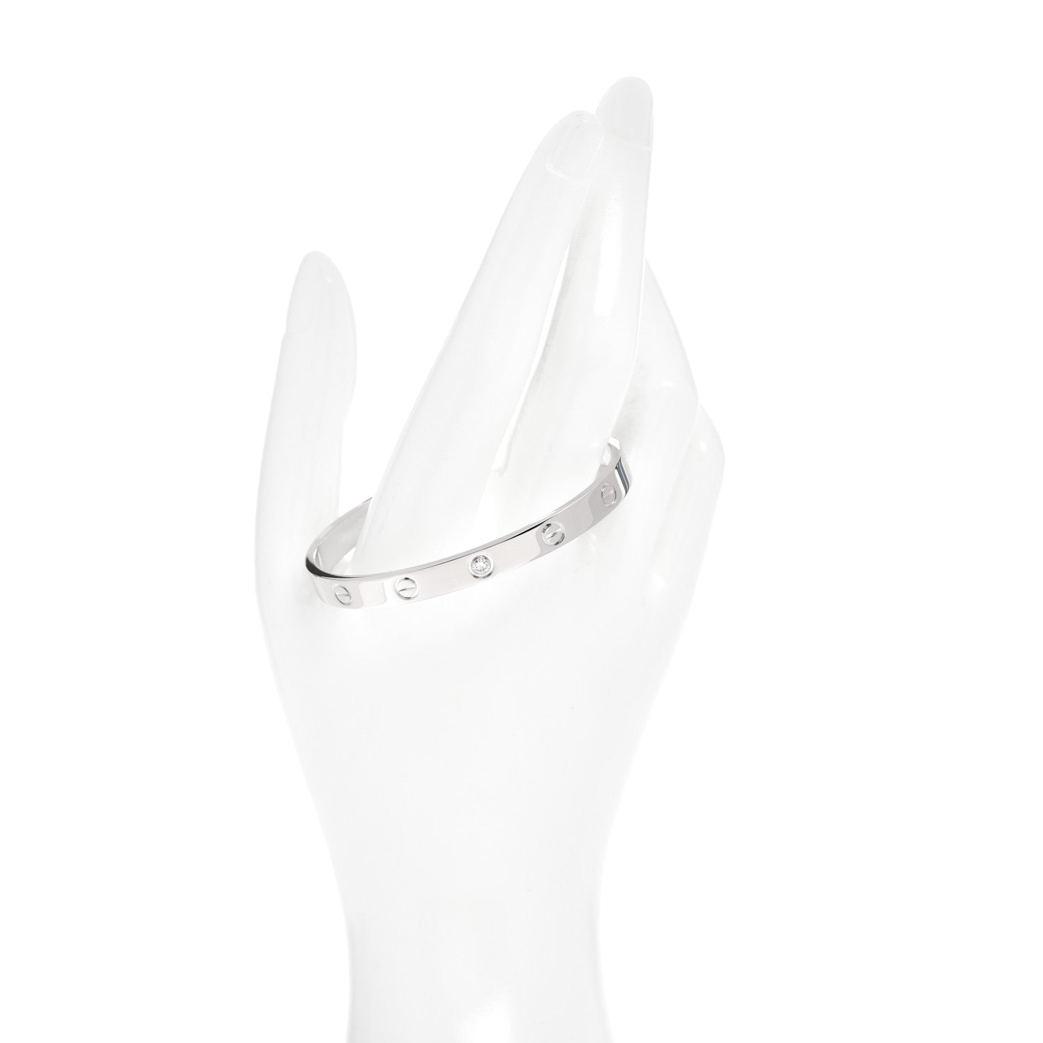 Cartier 18K White Gold 1 Diamond LOVE Cuff Bracelet 17 2 of 4