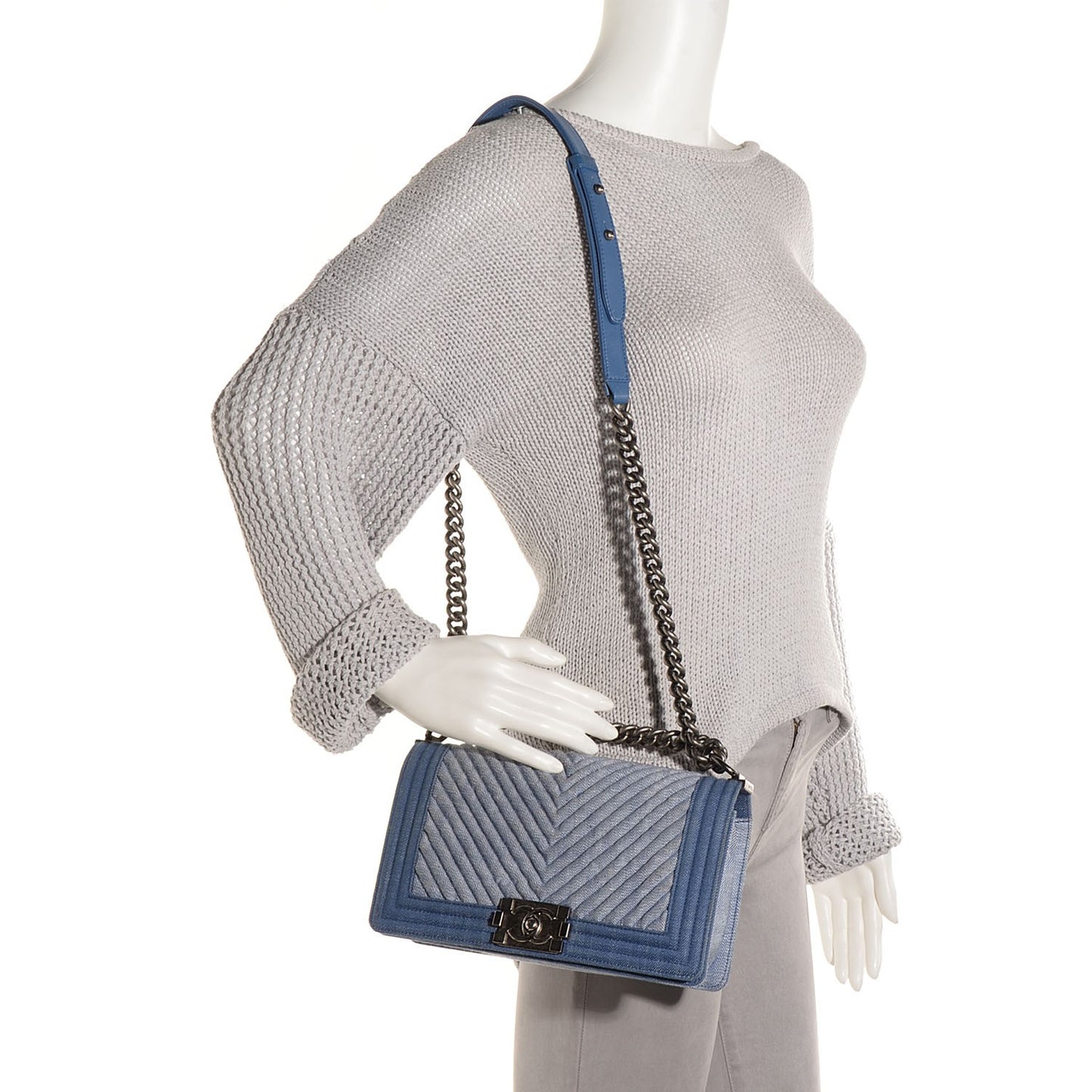 Denim Chevron Medium Boy Flap Blue