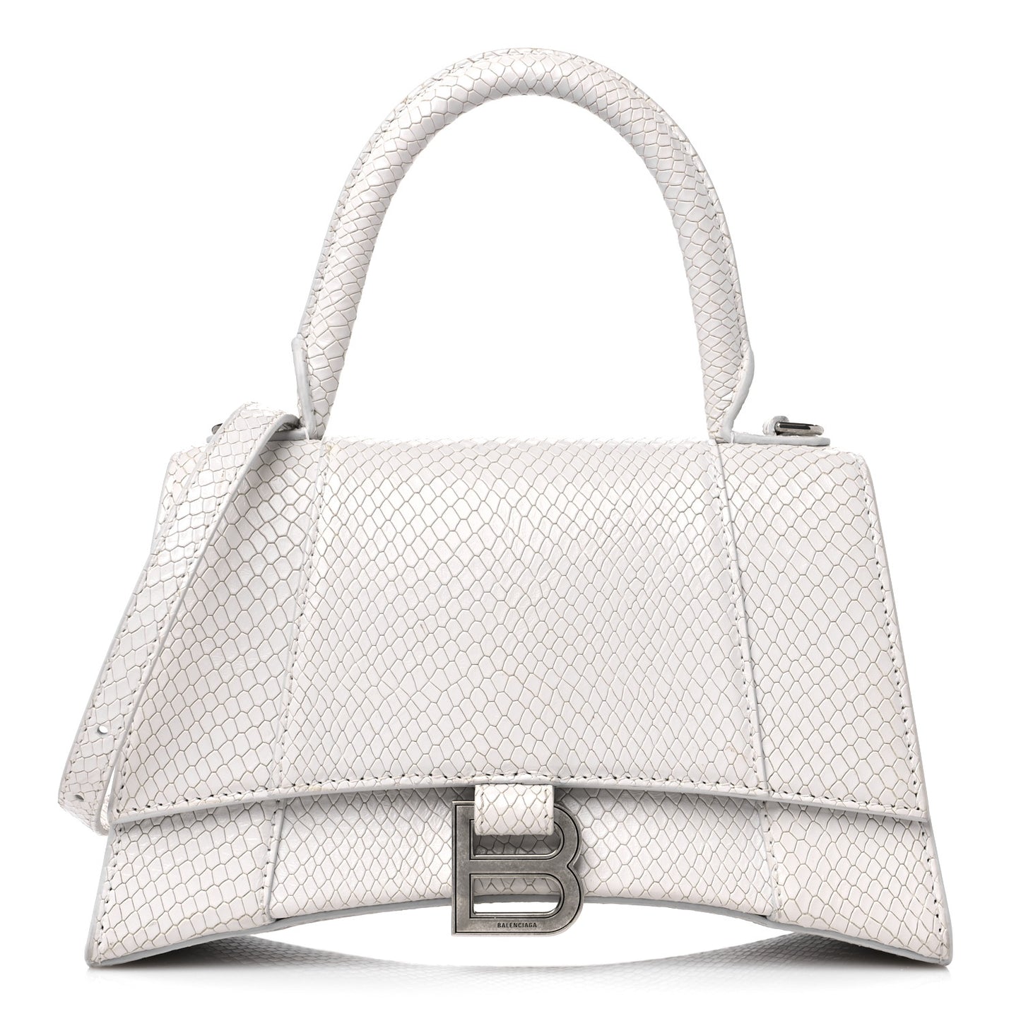 Calfskin Snake Embossed Small Hourglass Top Handle Bag White
