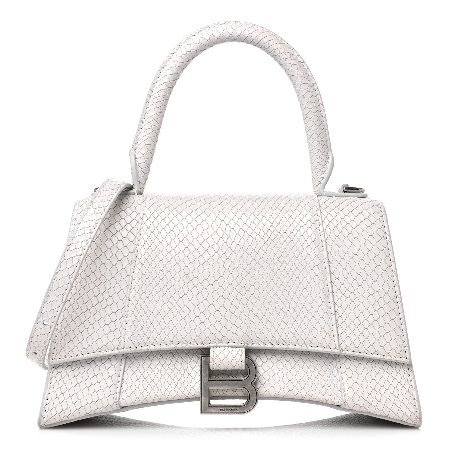 Balenciaga Calfskin Snake Embossed Small Hourglass Top Handle Bag White 1 of 14