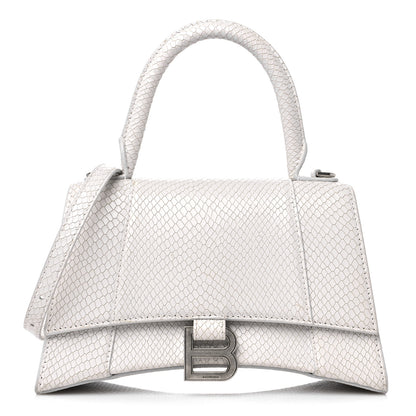 Balenciaga Calfskin Snake Embossed Small Hourglass Top Handle Bag White 1 of 14