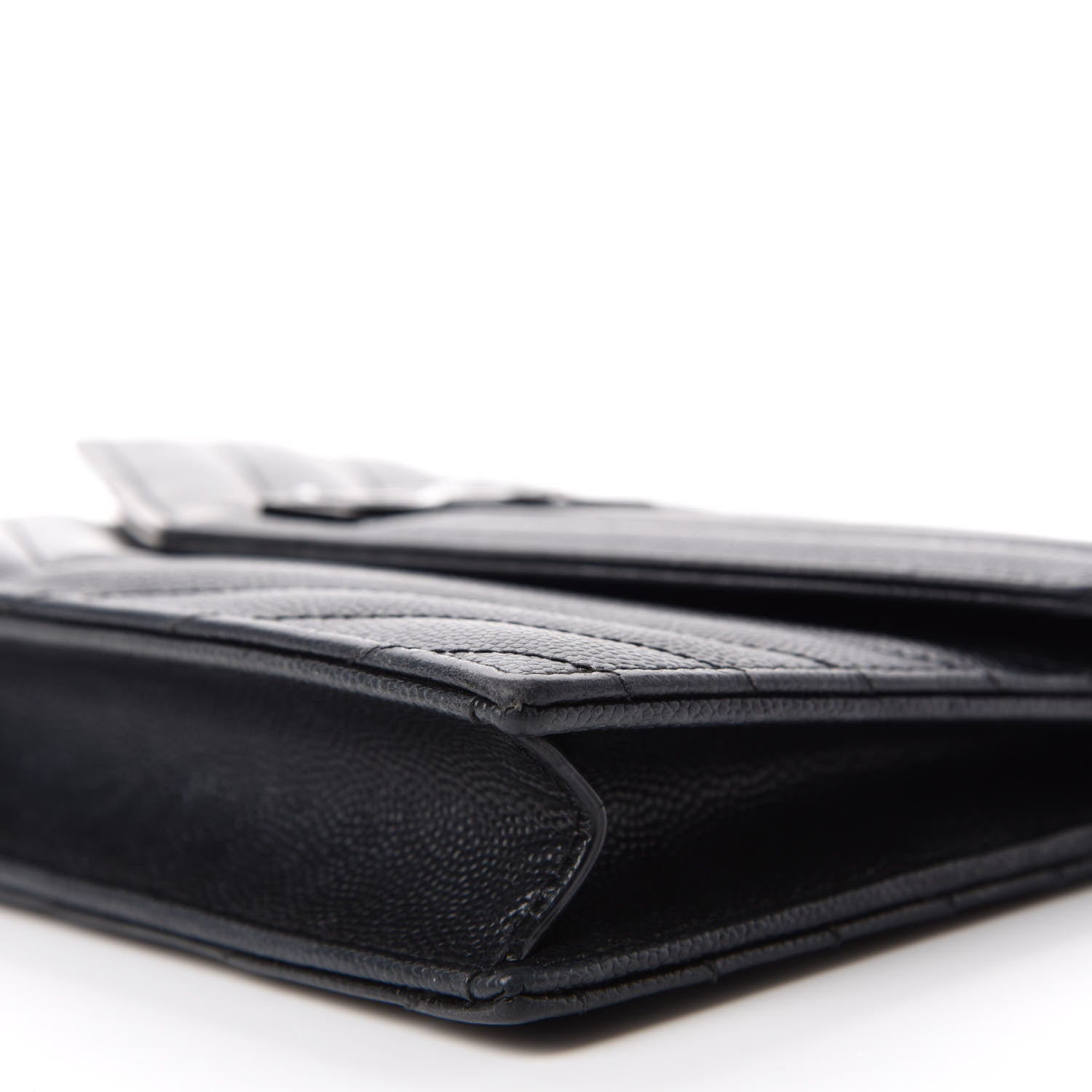 Saint Laurent Grain De Poudre Matelasse Chevron Monogram Monochrome Envelope Chain Wallet Black 7 of 10