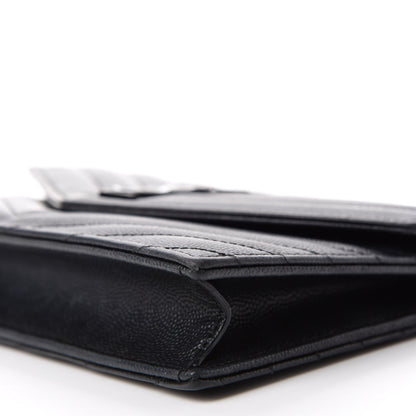 Saint Laurent Grain De Poudre Matelasse Chevron Monogram Monochrome Envelope Chain Wallet Black 7 of 10