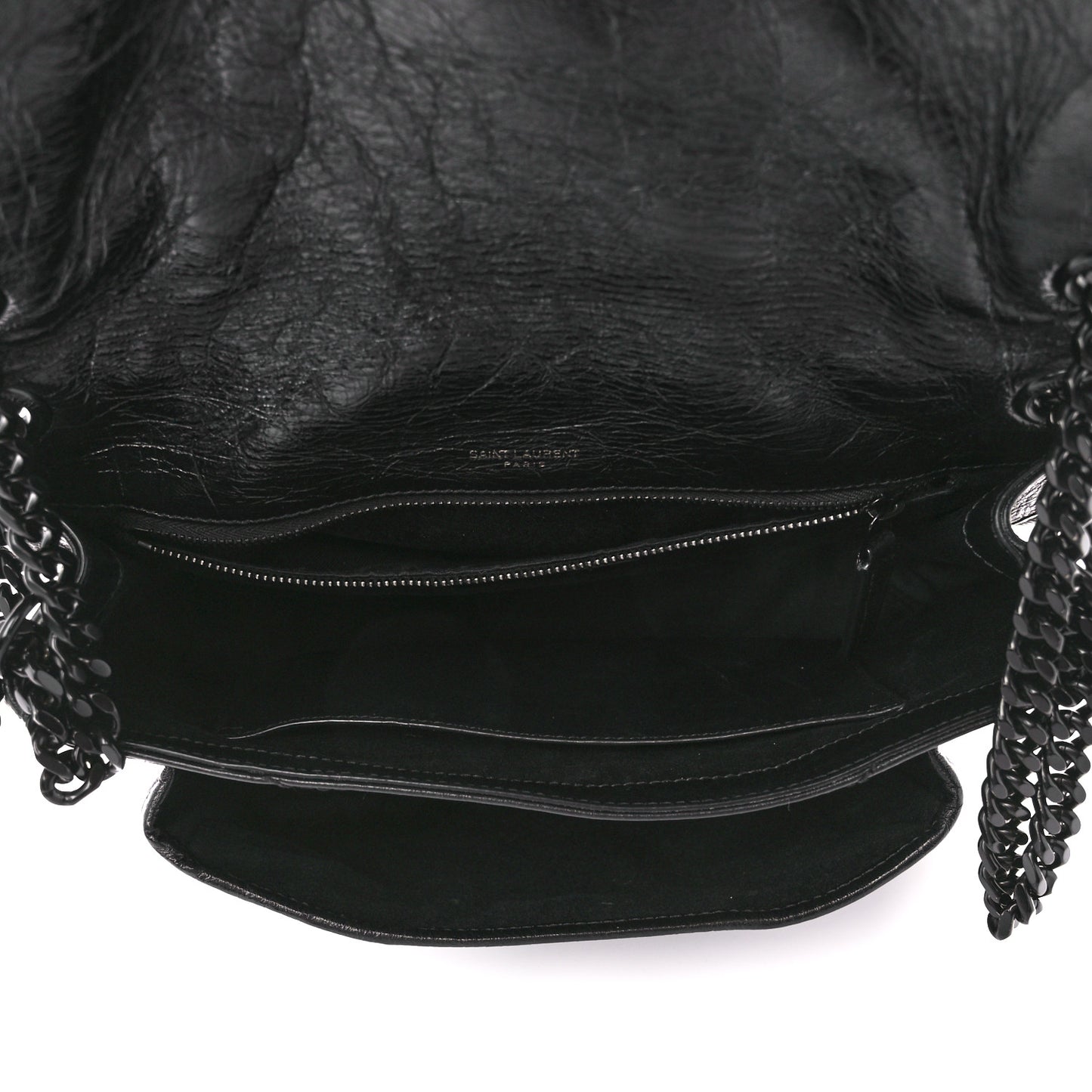 Crinkled Calfskin Matelasse Monogram Medium Niki Chain Satchel Black