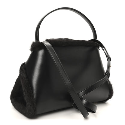 Salvatore Ferragamo Calfskin Shearling Medium Hug Bag Black 3 of 9